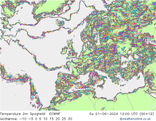 Sıcaklık Haritası 2m Spaghetti ECMWF Cts 01.06.2024 12 UTC