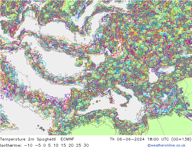 température 2m Spaghetti ECMWF jeu 06.06.2024 18 UTC