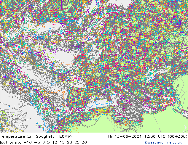température 2m Spaghetti ECMWF jeu 13.06.2024 12 UTC
