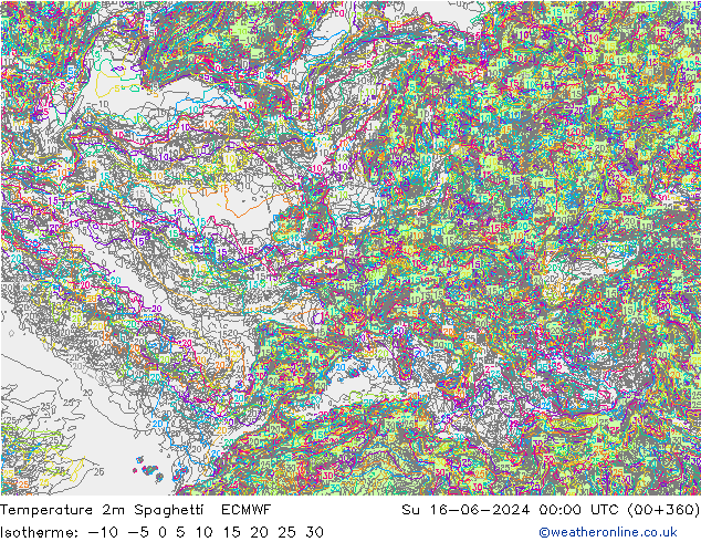 Temperaturkarte Spaghetti ECMWF So 16.06.2024 00 UTC