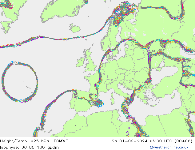 Height/Temp. 925 hPa ECMWF sab 01.06.2024 06 UTC