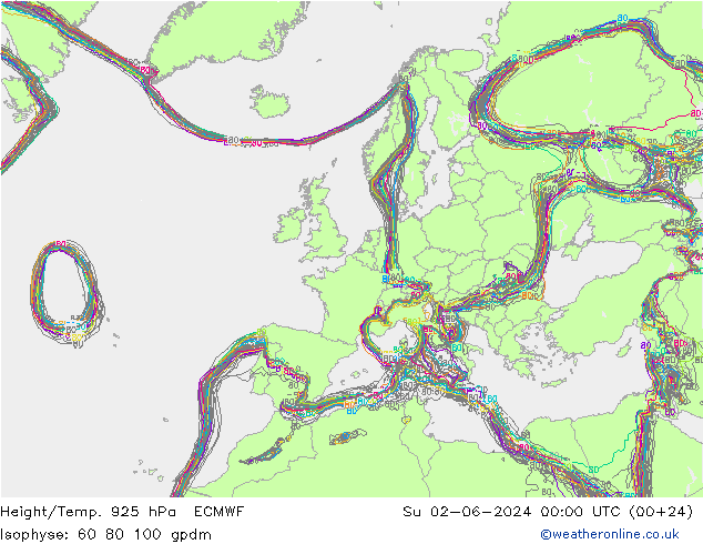 Height/Temp. 925 hPa ECMWF Dom 02.06.2024 00 UTC