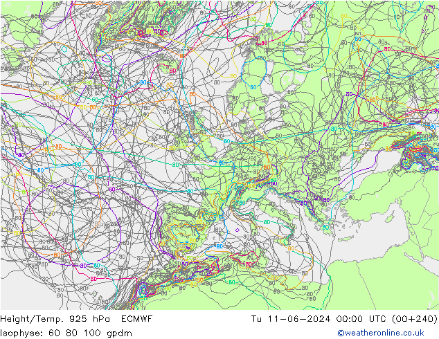 Height/Temp. 925 hPa ECMWF mar 11.06.2024 00 UTC