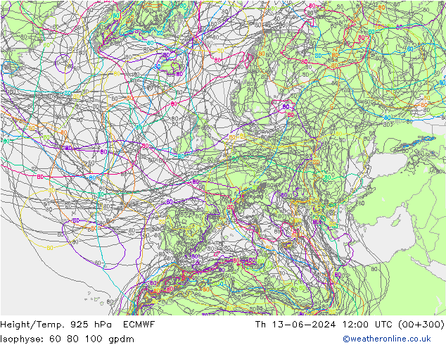 Height/Temp. 925 hPa ECMWF Qui 13.06.2024 12 UTC