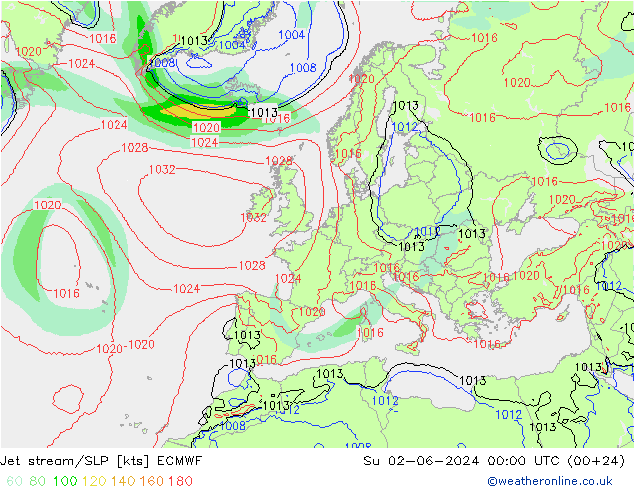 Polarjet/Bodendruck ECMWF So 02.06.2024 00 UTC