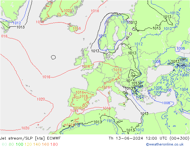 Corrente a getto ECMWF gio 13.06.2024 12 UTC
