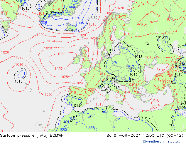 pressão do solo ECMWF Sáb 01.06.2024 12 UTC
