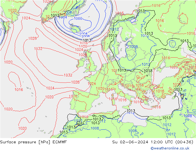 Pressione al suolo ECMWF dom 02.06.2024 12 UTC