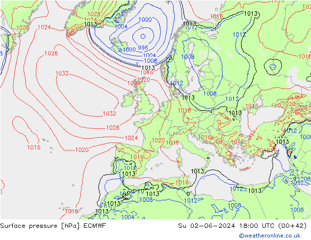 pressão do solo ECMWF Dom 02.06.2024 18 UTC