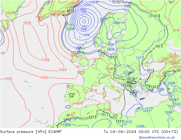 Pressione al suolo ECMWF mar 04.06.2024 00 UTC