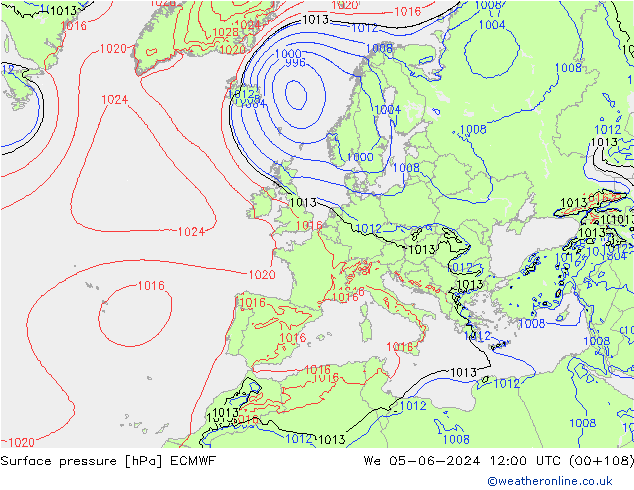 Luchtdruk (Grond) ECMWF wo 05.06.2024 12 UTC
