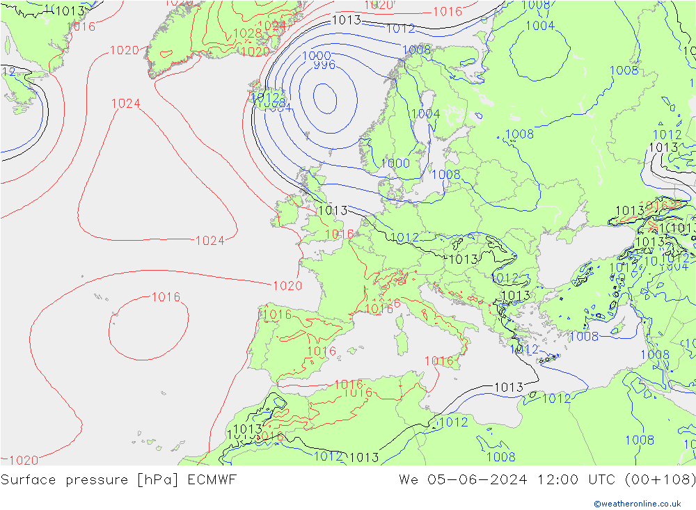 Bodendruck ECMWF Mi 05.06.2024 12 UTC