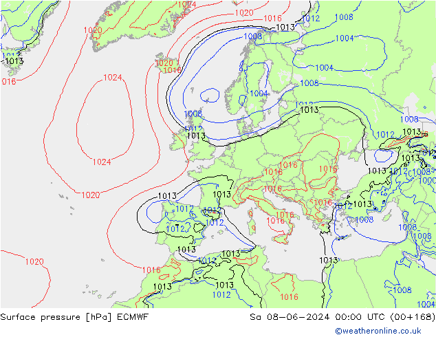 Surface pressure ECMWF Sa 08.06.2024 00 UTC