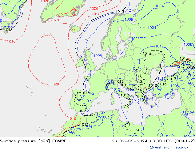 приземное давление ECMWF Вс 09.06.2024 00 UTC