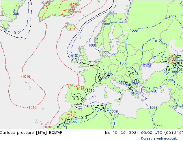 Atmosférický tlak ECMWF Po 10.06.2024 00 UTC