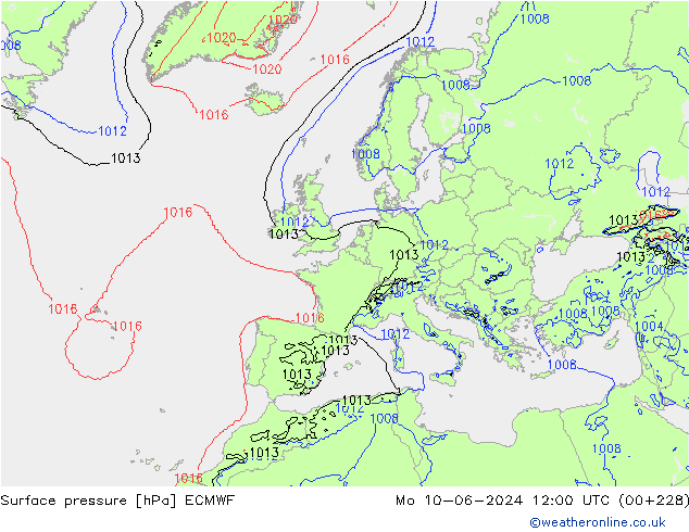 Bodendruck ECMWF Mo 10.06.2024 12 UTC