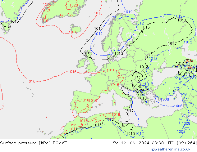 Luchtdruk (Grond) ECMWF wo 12.06.2024 00 UTC