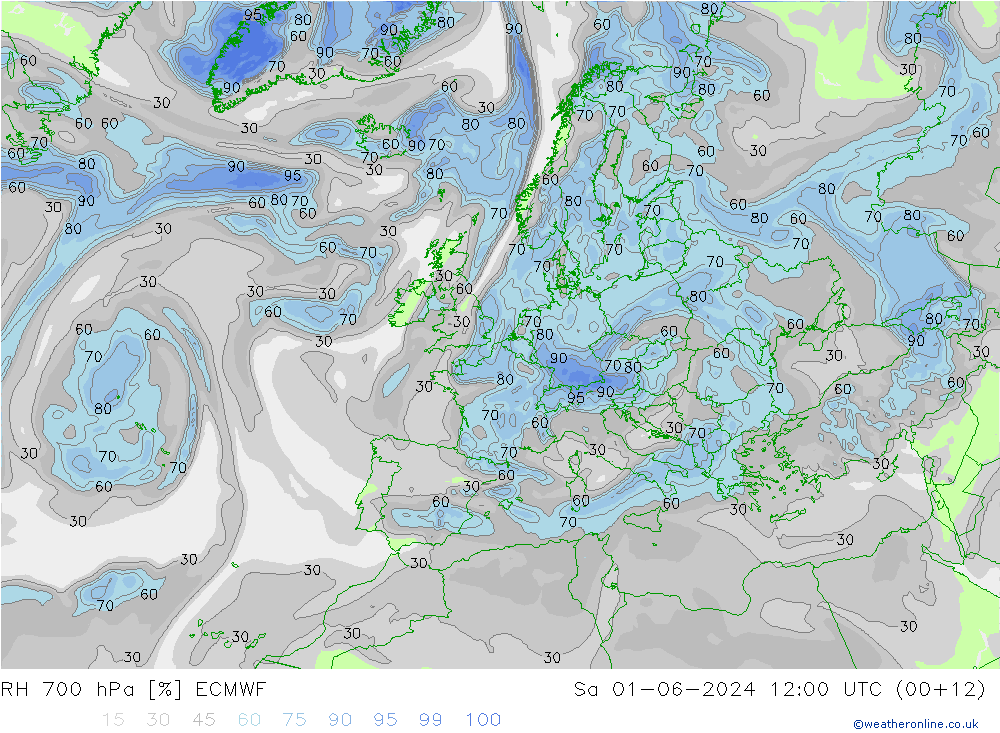 RH 700 hPa ECMWF Sa 01.06.2024 12 UTC