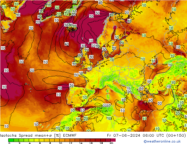 Eşrüzgar Hızları Spread ECMWF Cu 07.06.2024 06 UTC