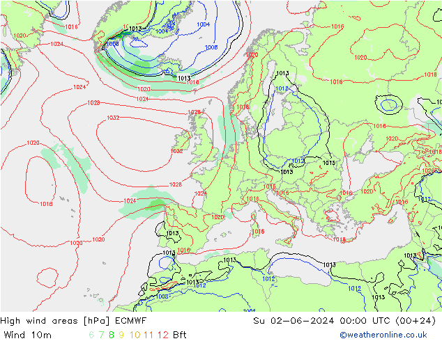 High wind areas ECMWF Dom 02.06.2024 00 UTC