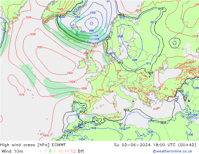 High wind areas ECMWF Su 02.06.2024 18 UTC