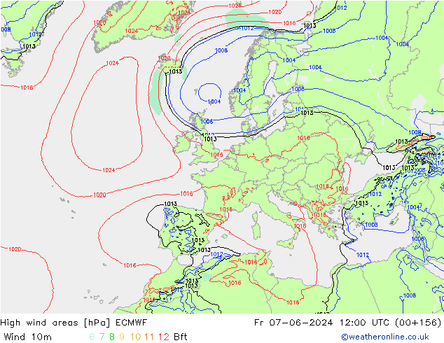 High wind areas ECMWF Sex 07.06.2024 12 UTC