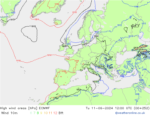 High wind areas ECMWF Tu 11.06.2024 12 UTC