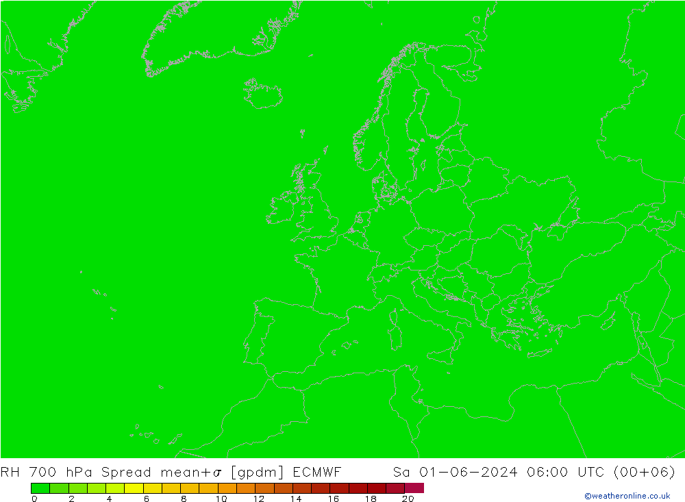 RH 700 hPa Spread ECMWF Sa 01.06.2024 06 UTC