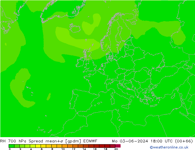 RH 700 гПа Spread ECMWF пн 03.06.2024 18 UTC