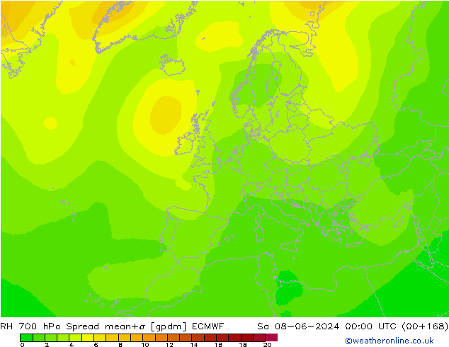 RH 700 гПа Spread ECMWF сб 08.06.2024 00 UTC