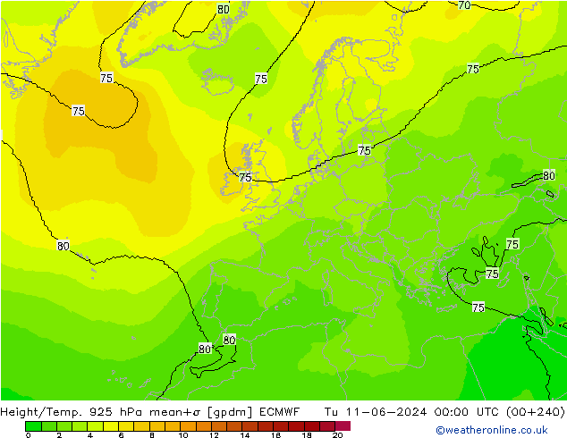 Height/Temp. 925 hPa ECMWF Di 11.06.2024 00 UTC