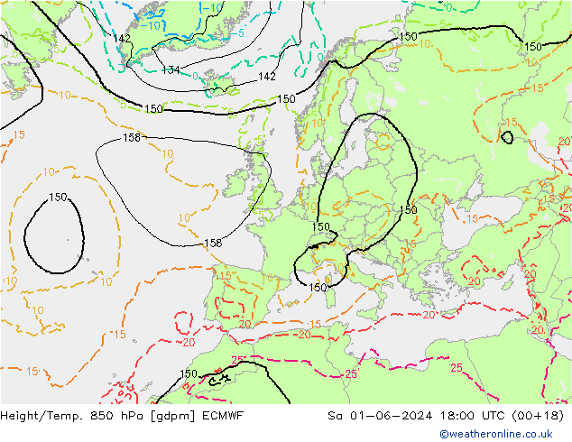 Height/Temp. 850 hPa ECMWF Sa 01.06.2024 18 UTC