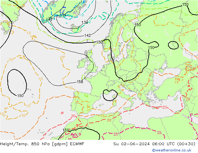 Height/Temp. 850 hPa ECMWF nie. 02.06.2024 06 UTC