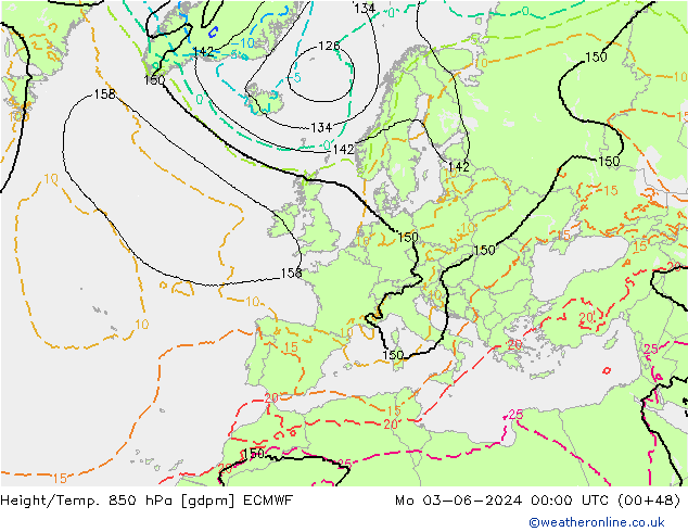 Yükseklik/Sıc. 850 hPa ECMWF Pzt 03.06.2024 00 UTC