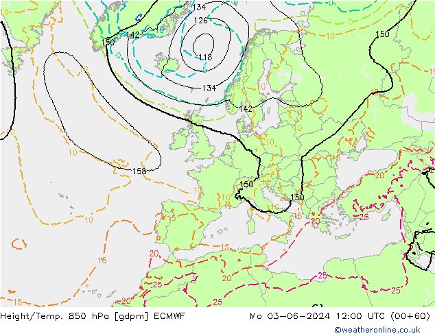 Height/Temp. 850 hPa ECMWF Mo 03.06.2024 12 UTC