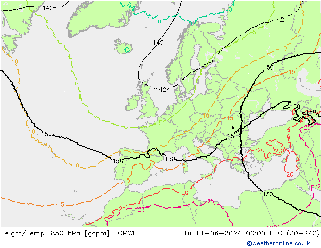 Height/Temp. 850 hPa ECMWF Tu 11.06.2024 00 UTC