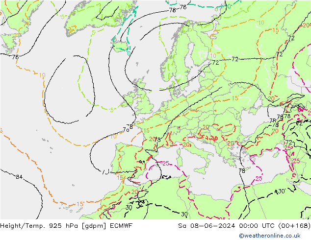 Height/Temp. 925 hPa ECMWF sab 08.06.2024 00 UTC