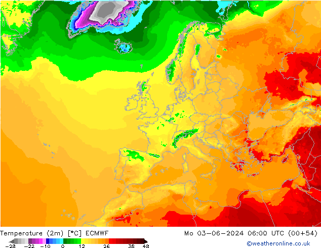 Temperature (2m) ECMWF Po 03.06.2024 06 UTC