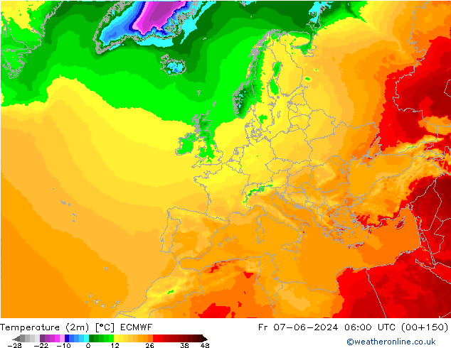 Temperaturkarte (2m) ECMWF Fr 07.06.2024 06 UTC