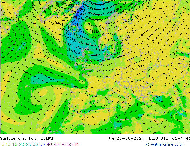 Surface wind ECMWF We 05.06.2024 18 UTC