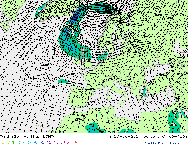 Viento 925 hPa ECMWF vie 07.06.2024 06 UTC