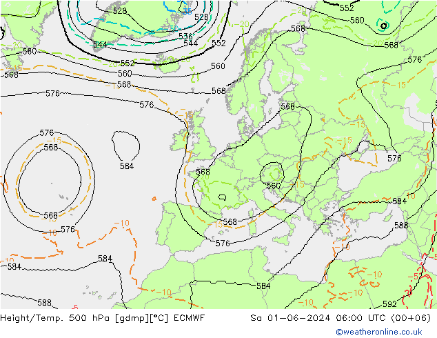 Height/Temp. 500 hPa ECMWF 星期六 01.06.2024 06 UTC