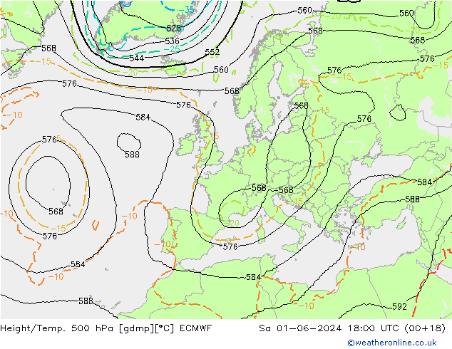Height/Temp. 500 hPa ECMWF sab 01.06.2024 18 UTC