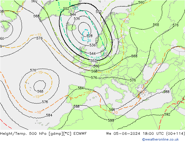 Height/Temp. 500 hPa ECMWF We 05.06.2024 18 UTC