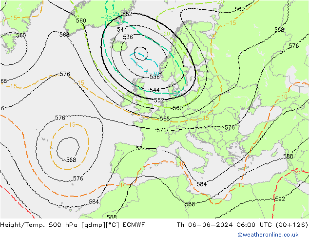 Geop./Temp. 500 hPa ECMWF jue 06.06.2024 06 UTC