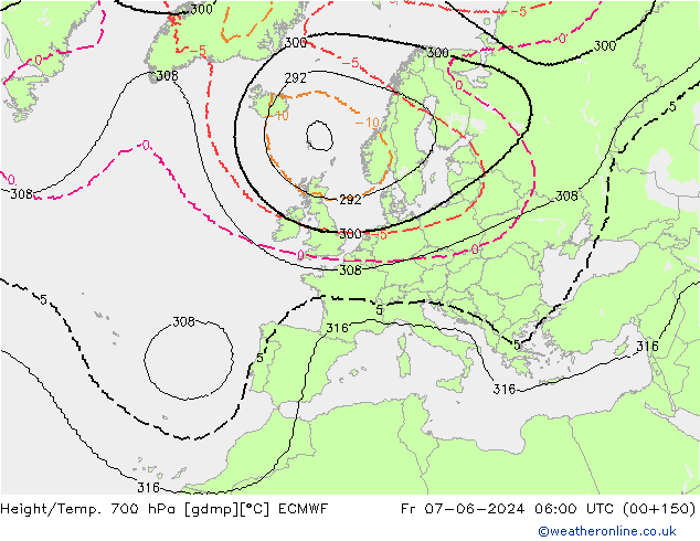 Height/Temp. 700 hPa ECMWF Fr 07.06.2024 06 UTC