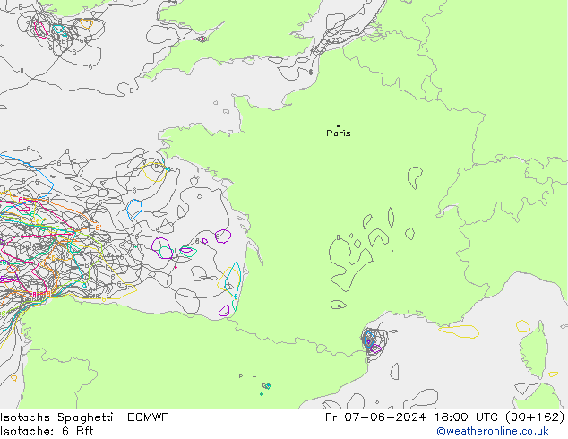 Isotachs Spaghetti ECMWF ven 07.06.2024 18 UTC