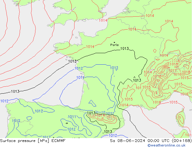 Atmosférický tlak ECMWF So 08.06.2024 00 UTC