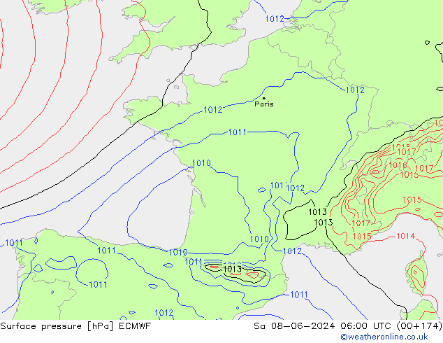 Luchtdruk (Grond) ECMWF za 08.06.2024 06 UTC