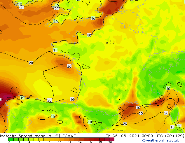 Izotacha Spread ECMWF czw. 06.06.2024 00 UTC